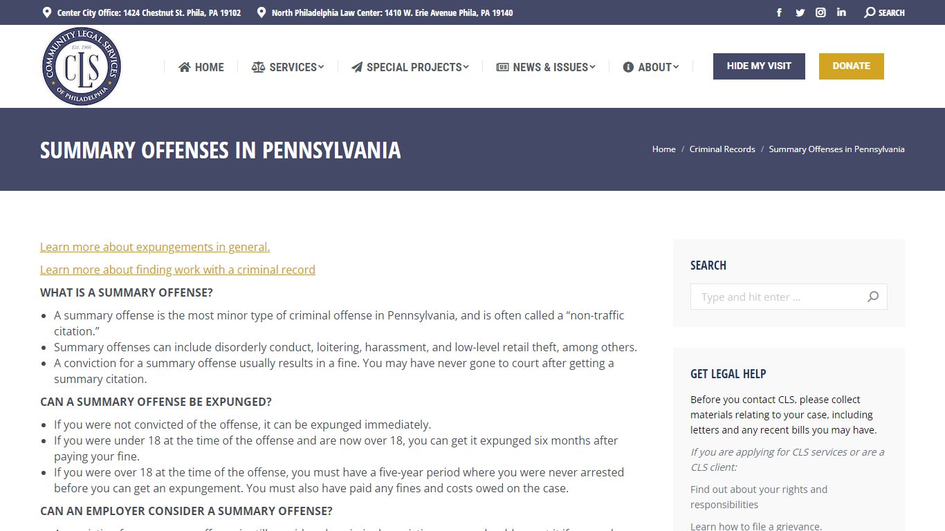 Summary Offenses in Pennsylvania - Community Legal Services